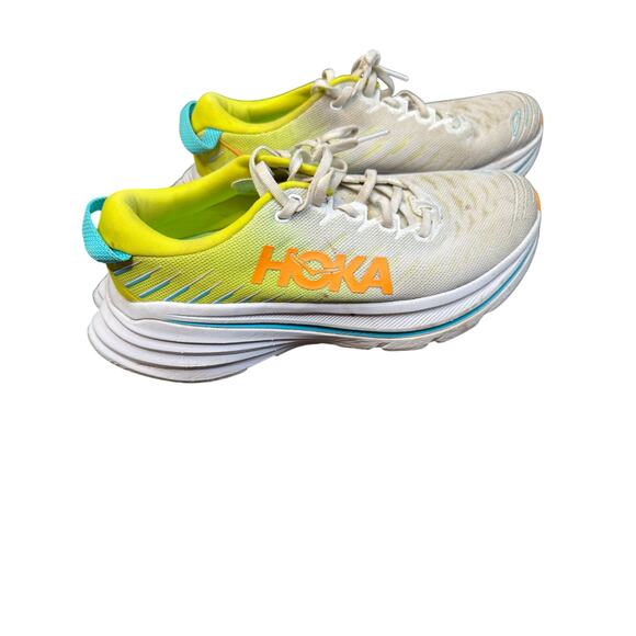 Hoka One One Shoes - Hoka Bondi 8 Running Shoes Women's Comfort Cushioned Lightweight White Yellow